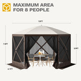 DWVO Gazebo Screen Tent, 12x12ft Instant Outdoor Portable Camping Screen House Canopy 6 Sided w/Mesh Windows & Carry Bag for Patio, Camping, Backyard, Brown DWVO