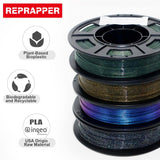 RepRapper PLA Filament, Glitter Multicolor Mixed 250g*4 Sample Pack, Glow in The Dark Sparkle Laser Series 3D Printer Filament, Shiny Galaxy PLA Filament 1.75mm for 3D Printer, 250g*4 Pack RepRapper