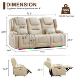 DRMBOOK RV Power Loveseat Recliner Sofa, Leathaire Fabric 3-Seater Wall Hugger Reclining Sofa, Home Theater Seating Chair with Cup Holders, 3 Person Couch RV Furniture for Living Room, Beige DRMBOOK