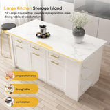 homary 72'' Kitchen Islands with Storage Modern White Kitchen Table with Seating & 3 Drawers Dining Table homary