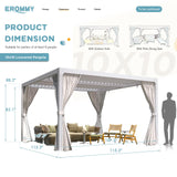 EROMMY 10x10FT Louvered Pergola Outdoor Sun Shade Shelter with Aluminum Frame and Adjustable Metal Rainproof Roof for Garden & Patio, Curtains and Netting Included, White EROMMY