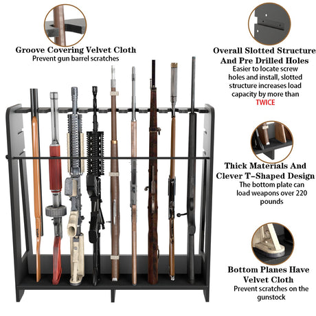 Prometis Gun Storage Racks Indoor - Freestanding Floor Wooden Rifle Standing Rack, Vertical Shotgun Storage Solutions and Gun Room Display Stand, 9 Slots Adjustable Height for up to 9 Long Guns Prometis