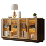 AMERLIFE Sideboard Buffet Cabinet, Mixed Color Accent Cabinet with LED Lights, Modern Glass Doors Storage Cabinet with Adjustable Shelf, Console Table for Dining, Living Room, Barnwood&Brown AMERLIFE