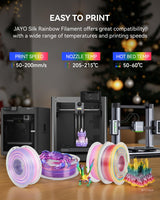 JAYO Silk Rainbow PLA+ Filament 1.75mm, Shiny Multicolor 3D Printer Filament, Fast Color Changes Every 8 Meters in Pink-Yellow-Blue-Green, 1.1kg/2.4lbs JAYO