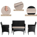 RTDTD 4 Pieces Patio Furniture Set Outdoor Conversation Set Rattan Furniture Set Wicker Chairs and Sofa with Glass Table for Porch Pool Backyard Lawn Garden Sand RTDTD