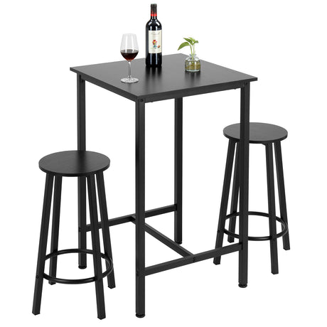 Finnhomy Bar Table Set, 23.6" Pub Table High Top Table, Square Bar Height Table, Bar Table with Stools, Kitchen Table Set for 2, Industrial Breakfast for Kitchen, Living Room, Rustic Black Finnhomy