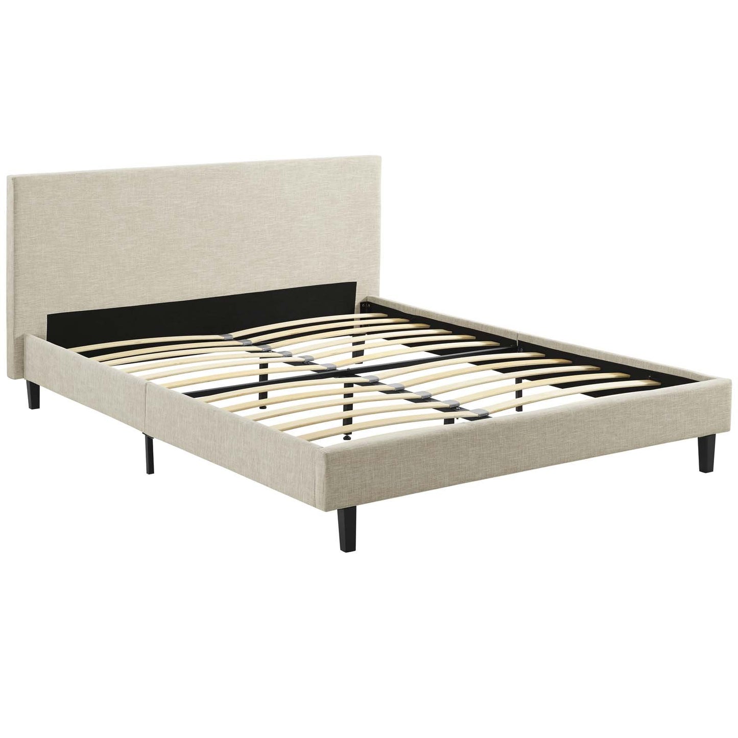 Modway Anya Upholstered Beige Platform Bed with Wood Slat Support in Queen - WoodArtSupply