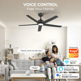 ocioc 52 Inch Smart Ceiling Fan,Modern Ceiling Fans with Lights and Remote,Compatible with Alexa/Google Home/APP,Reversible,Dimmable,3 CCT,Timer,Black Ceiling Fan for Bedroom,Living Room ocioc