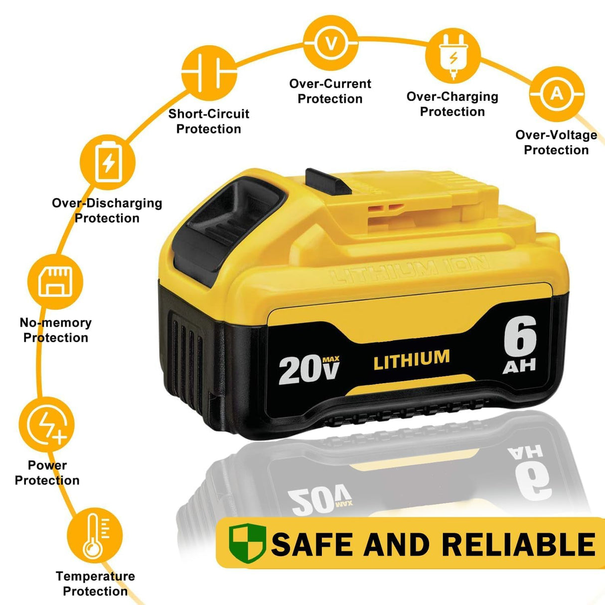 Xmenany 6-Pack 20V 6.0Ah Replacement for Dewalt 20V Battery Max X*R Lithium ion DCB204 DCB200 DCB206 DCB201 DCB203 DCB181 DCB180 DCD/DCF/DCG/DCS Series Xmenany