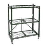 Origami 3 Tier Folding Shelves, Storage Shelving Rack Unit With Wheels, Pewter Origami