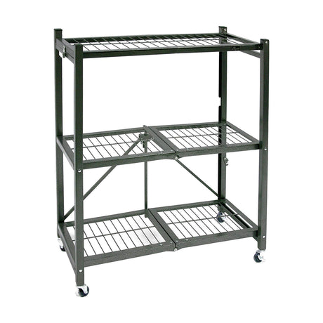 Origami 3 Tier Folding Shelves, Storage Shelving Rack Unit With Wheels, Pewter Origami