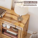 LUXOAK 63in Modern Wood TV Stand for 70+ Inch TV, Mid Century High Gloss Entertainment Center with Glass Doors & Adjustable Shelf, TV Console with Storage Drawer for Living Room, Yellow Oak, CTS008 LUXOAK