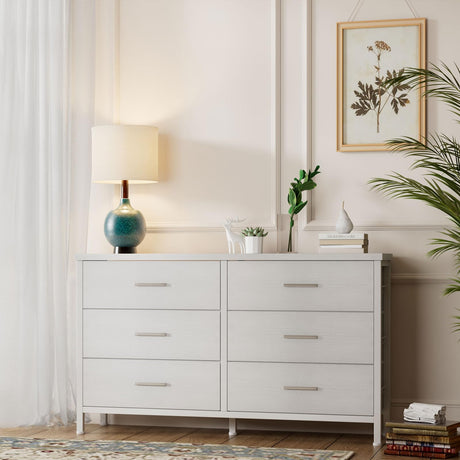 BOLUO White Dresser for Bedroom 6 Drawer,Wide Dresser TV Stand for 50" TV Dressers & Chests of Drawers Fabric Dresser for Closet Modern BOLUO