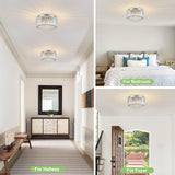 HOPGGIE 11.8 Inch Crystal Chandelier Modern Chandelier Light Mini Chandelier Semi Flush Mount Ceiling Light Fixture Small Chandelier for Bedroom Hallway Kitchen Foyer Closet (Chrome) HOPGGIE