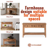 Furniture Dash Solid Wood Console Table with 3 Drawers 47.9" W, 12.6" D, 28.8" H - Farmhouse Entryway Table with Storage Shelf, Farmhouse Furniture for Living Room, Hallway Foyer - Corona Collection Furniture Dash