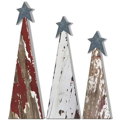 Soaoo 3 Pcs Wooden Christmas Trees Tabletop Decoration Standing Rustic Wooden Christmas Tree with Star Xmas Freestanding Centerpieces Decor Farmhouse Wood Decor for Table Home Decor - WoodArtSupply