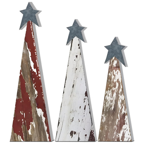 Soaoo 3 Pcs Wooden Christmas Trees Tabletop Decoration Standing Rustic Wooden Christmas Tree with Star Xmas Freestanding Centerpieces Decor Farmhouse Wood Decor for Table Home Decor Soaoo