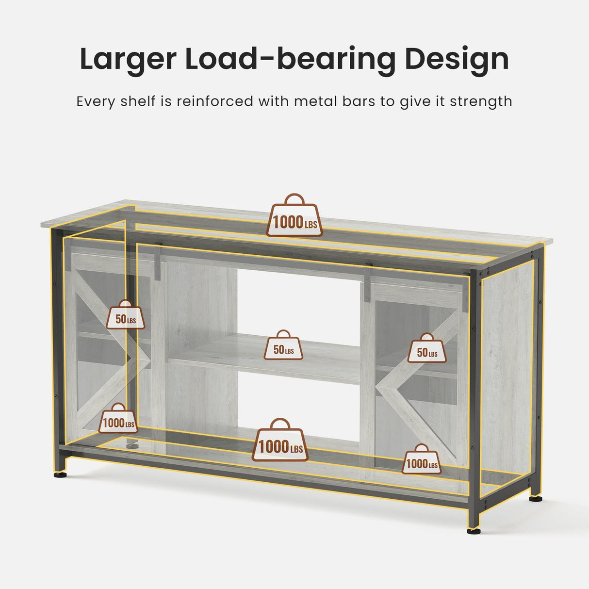 Tatub 75-90 Gallon Farmhouse Fish Tank Stand with Cabinet, Heavy Duty Metal Large Aquarium Stand for Accessories Storage, Reptile Tank Turtle Terrariums Table, 1000+ LBS Capacity, 58.9"x19.7"x32.6" H, Grey Tatub