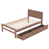 Twin Size Bed Frame with Storage Drawers,Solid Wood Platform Bed with Headboard,Twin Bed Frames for Kids,Teens,Adults,No Spring Needed,Walnut Bellemave