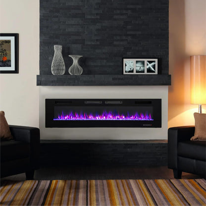 GREEN PARTY 72" Electric Fireplace Recessed/Wall Mounted Ultrathin 3.2" Fireplace Heater, Low Noise Linear Fireplace with Remote Control/Touch Screen, 8hrs Timer, Adjustable Flame & Bed Colors & Speed