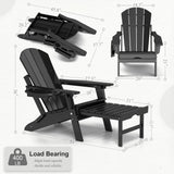 NAVINE Adjustable Adirondack Chair Set of 2 with Ottoman, Folding Adirondack Chair, HDPE Adirondack Chair with Multifunctional Cup Holder Trays for Deck, Terrace, Patio, Poolside, Fire Pit. NAVINE