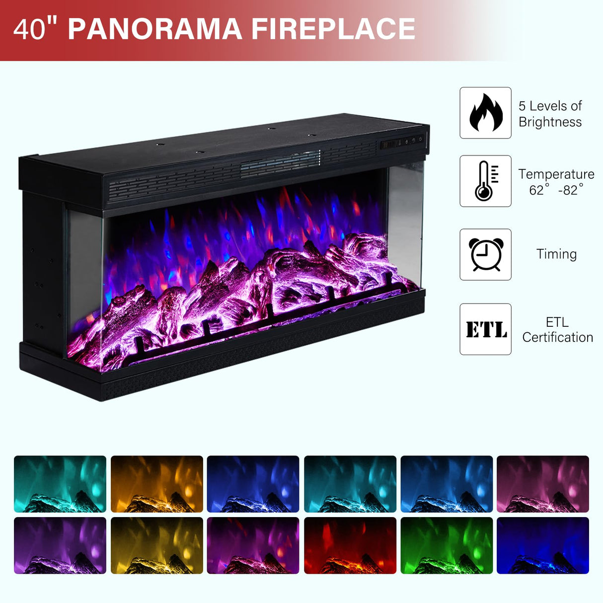 LUXOAK 75" Fireplace TV Stand with 3-Sided Glass Electric Fireplace, Media Entertainment Center with Farmhouse Glass Door Storage Cabinet, TV Console Table for TVs up to 85", Black LUXOAK