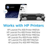 HP 80A Black Toner Cartridge | Works with HP LaserJet Pro 400 M401 Series, HP LaserJet Pro 400 MFP M425 Series | CF280A HP