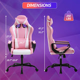 Pink Gaming Chair High-Back Office Chair Ergonomic Video Game Chairs Height Adjustable Reclining Computer Chair with Lumbar Support Armrest Headrest Swivel Chair Game Chair for Adult Teen - Pink BSTOPHKL
