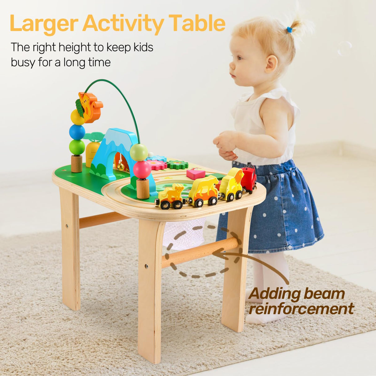 oathx Activity Table for 1+ Year Old, 9 in 1 Wooden Montessori Toys with Bead Maze Shape Sorter Flip Mirror Train Toy, Baby Sensory Play Table Toddler Toys 1st Birthday Gifts for Girls Boys Kids oathx