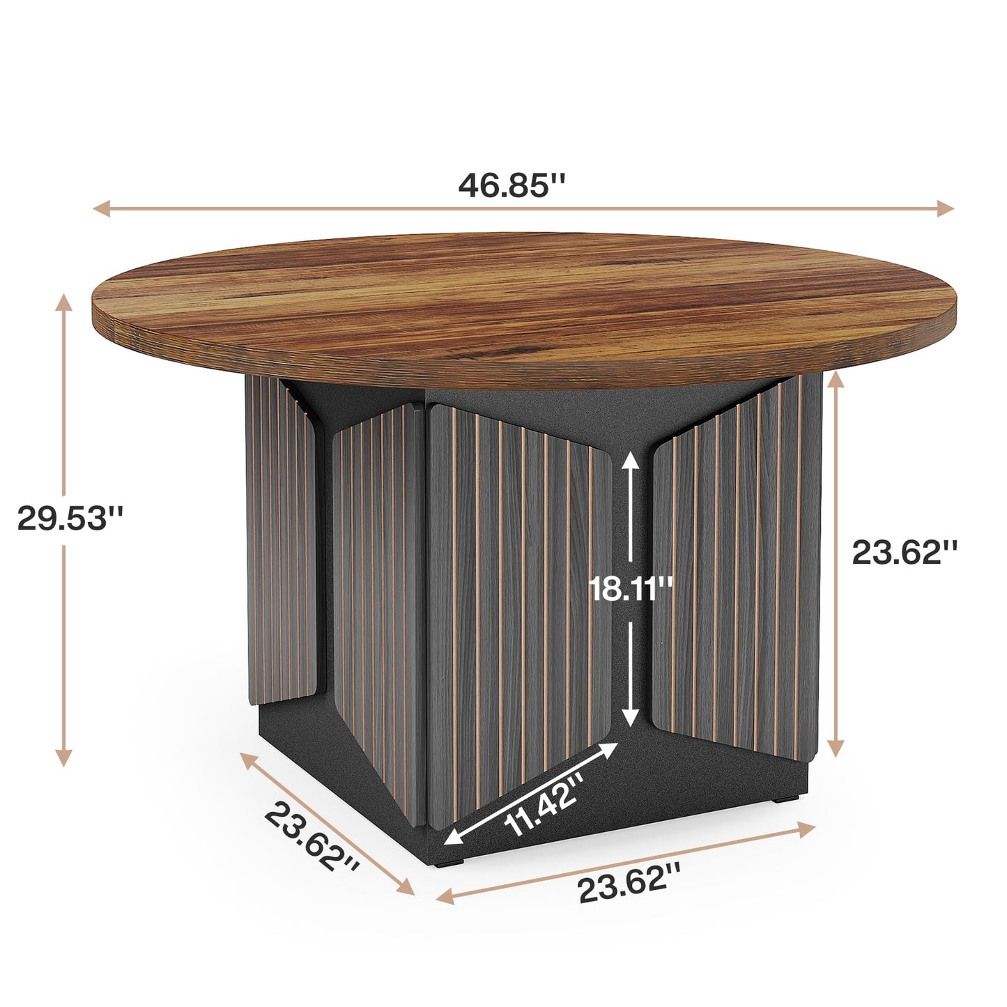 Tribesigns 47" Round Conference Table, Round Multi-Purpose Meeting Table, Reception Negotiation Table for 4, Small Business Training Seminar Table for Office Conference Room (Brown + Black) - WoodArtSupply