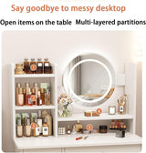 MONGMON Dressing Table,Makeup Table with Drawers, Vanity Desk with Mirror and led Lights,3 Lighting Mode,Makeup Vanity Desk,Multifunctional Makeup Writing Desk for Bedroom (White) MONGMON