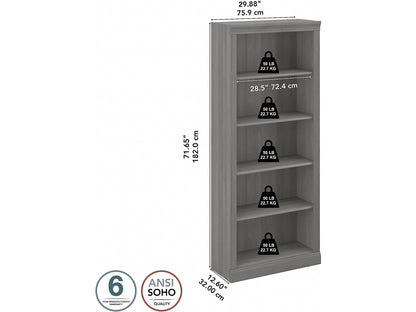 Saratoga Tall 5 Shelf Bookcase in Modern Gray by Bush Furniture - WoodArtSupply