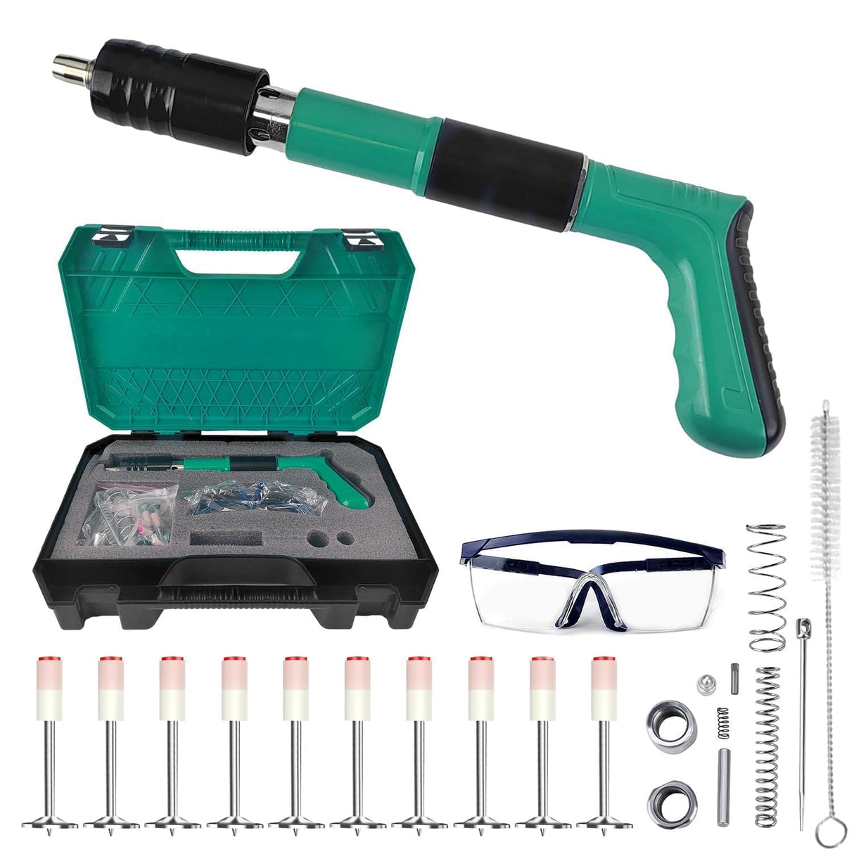Concrete Manual Nail Gun Kit with 200 Round Nails, Mini Steel Nail Gun, Pistola De Clavos, Air Nailer Combo Kit, Pistola de Fijación - Easy to Use with Protective Gear Included QZQUFJ