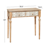 Deco 79 Wood Floral Intricately Carved 2 Drawers Console Table, 36" x 16" x 33", Brown Deco 79