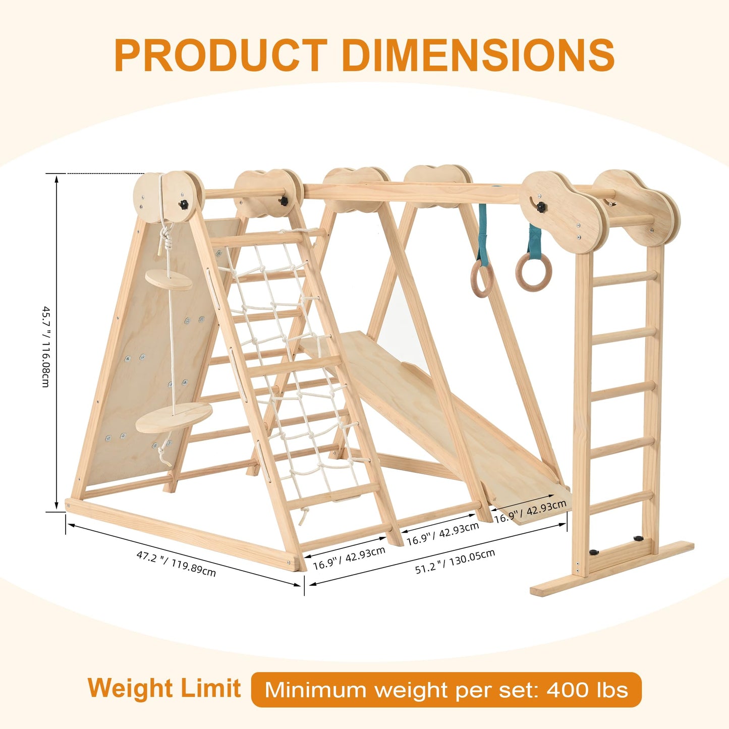 OLLIKIVI Indoor Playground Jungle Gym, Toddler Climbing Toys for Kids 1-6 Years, Indoor Toddler Gym Play Set with Slid, Climbing Wall, Ladder, Net, Bars, Swing, Ring