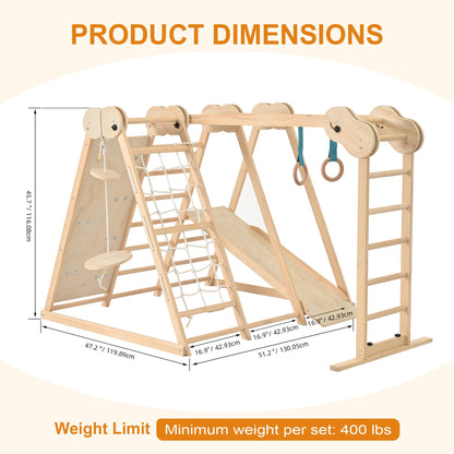 OLLIKIVI Indoor Playground Jungle Gym, Toddler Climbing Toys for Kids 1-6 Years, Indoor Toddler Gym Play Set with Slid, Climbing Wall, Ladder, Net, Bars, Swing, Ring