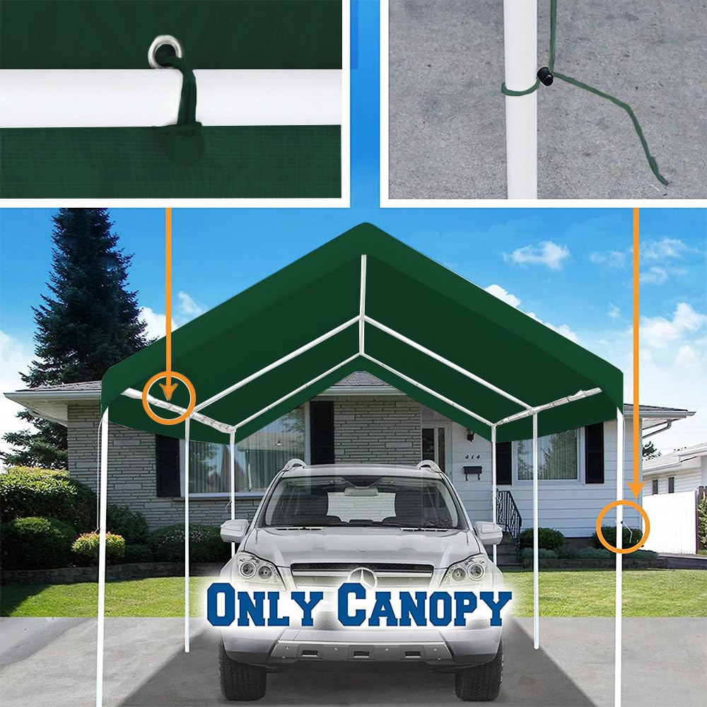 Vanteriam 10'x20' Upgraded Carport Replacement Top Canopy Cover for Car Garage Shelter Tent Party Tent with Ball Bungees Beige (Only Top Cover, Frame is not Included)