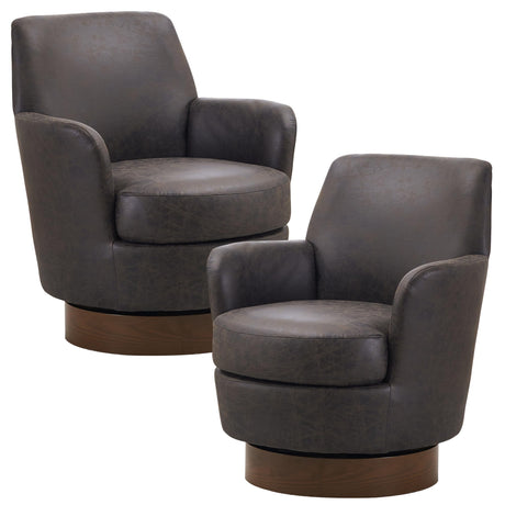 HUMEHA Swivel Barrel Chairs Set of 2, Modern PU Leather Swivel Accent Chairs Armchair with Gold Stainless Steel Base, Reading Chair for Bedroom Comfy Round Barrel Chair for Living Room, Brown HUMEHA