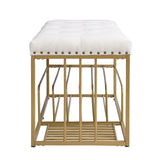 FERFALDER Linen Bench with Storage-Entryway Shoe Storage with Tufted Padded Seat,Gold Mental Frame Ottoman Bench for Bedroom Entry Window Mudroom Living Room,Beige FERFALDER