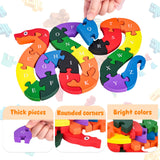 LOVESTOWN Alphabet Jigsaw Puzzle, Building Blocks Animal Wooden Puzzle, Wooden Snake Letters Numbers Block Toys for Kids Birthday Gifts LovesTown