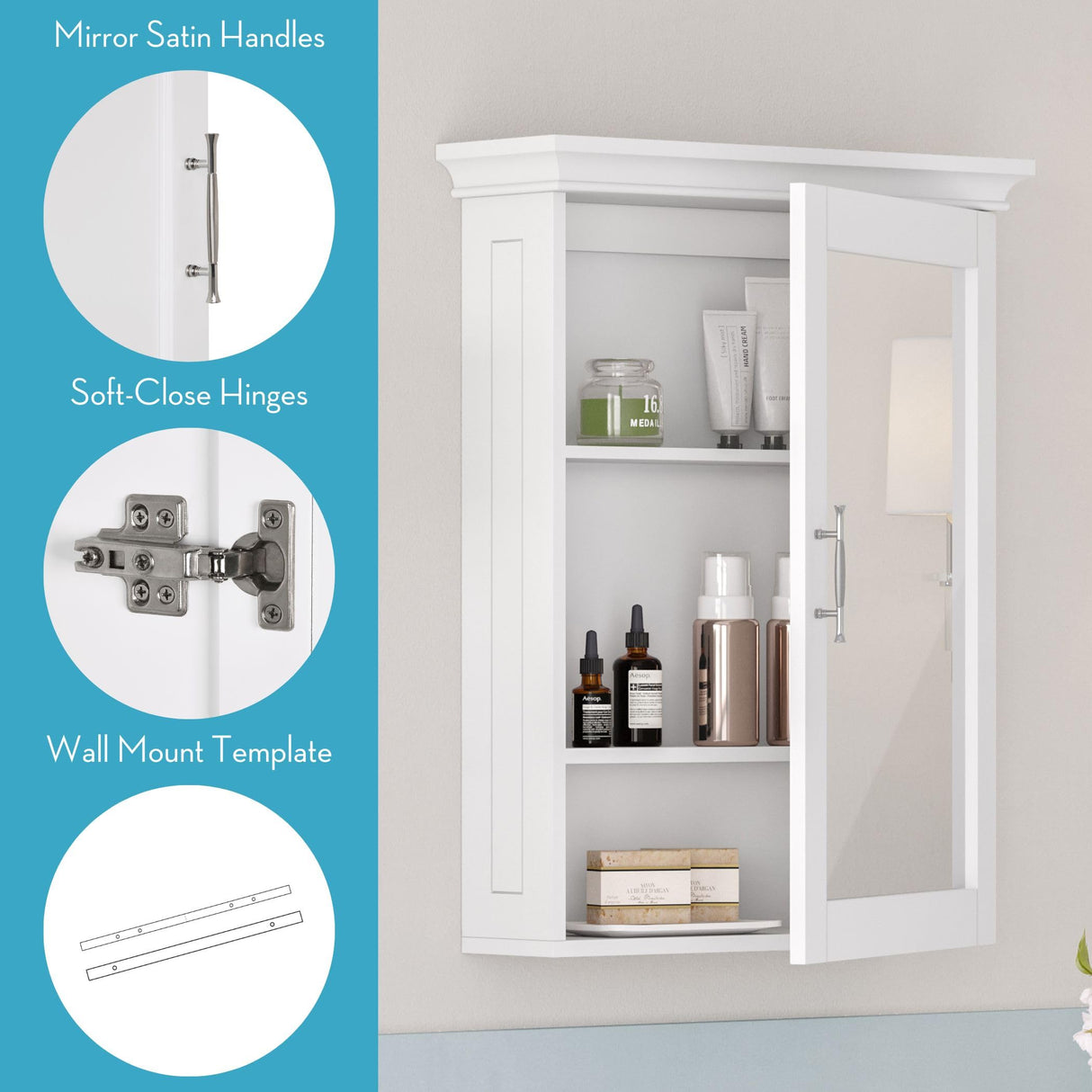 RiverRidge Somerset Wall Cabinet with Mirror Medicine Cabinet with Soft-Close Hinges & Adjustable Shelf Bathroom Mirror with Storage Shelves RiverRidge