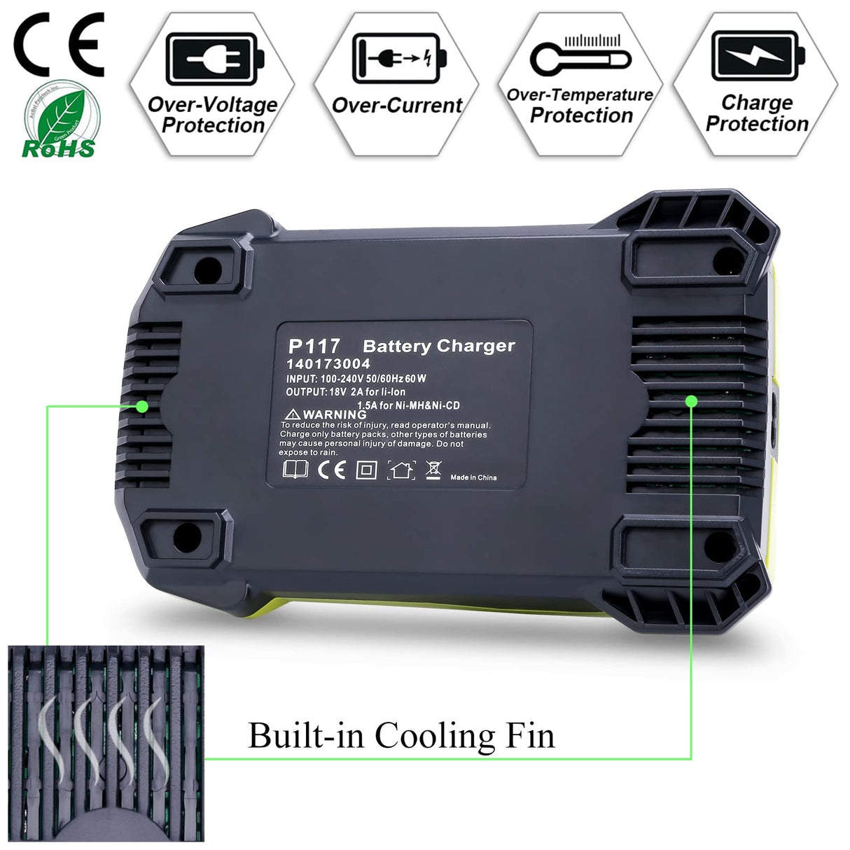 Lasica Replacement for Ryobi P117 18 Volt Battery Charger, Compatible with Ryobi 12V-18V ONE+ Plus Cordless Power Tool Battery Charger Lasica