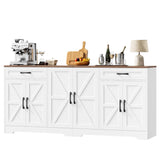 BOTLOG 71” Large Sideboard Buffet Cabinet with Storage, Farmhouse Kitchen Buffet Cabinet with Adjustable Shelves and 6 Barn Doors, Wood Coffee Wine Bar Console Table for Kitchen, Dining Room, White BOTLOG