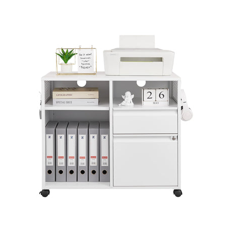 ZAOUS File Cabinet 2 Drawer, Mobile Lateral Filing Cabinet with Lock, Printer Stand Storage File Cabinets with Storage Shelves Fits A4 or Letter Size for Home Office, White ZAOUS