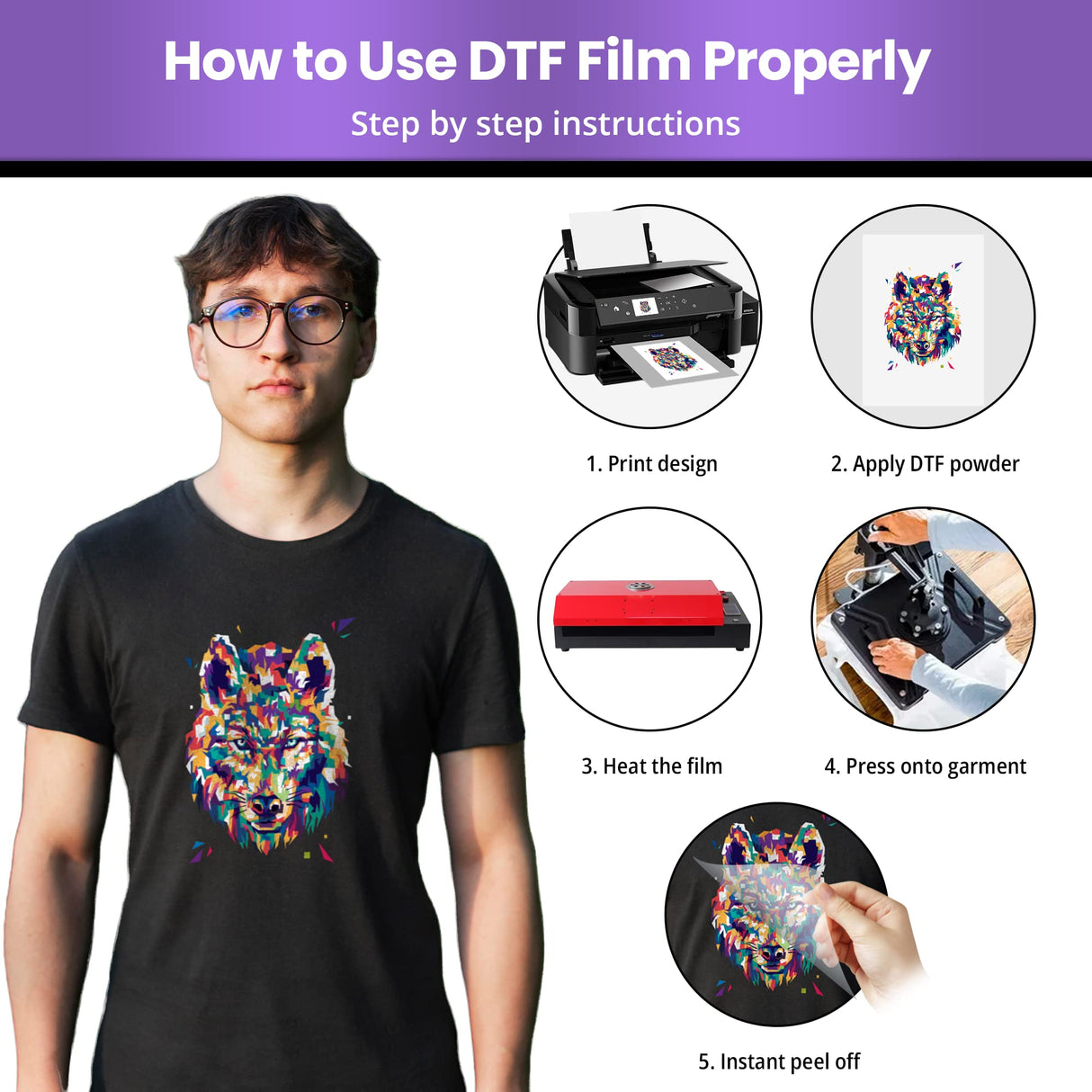 Vintalie DTF Transfer Film – A4 (8.5”x11”)50 Sheets Matte Double Sided DTF film for Epson/Inkjet printers,Heat Transfer Paper for light and dark fabrics,Direct to Film for sublimation Vintalie