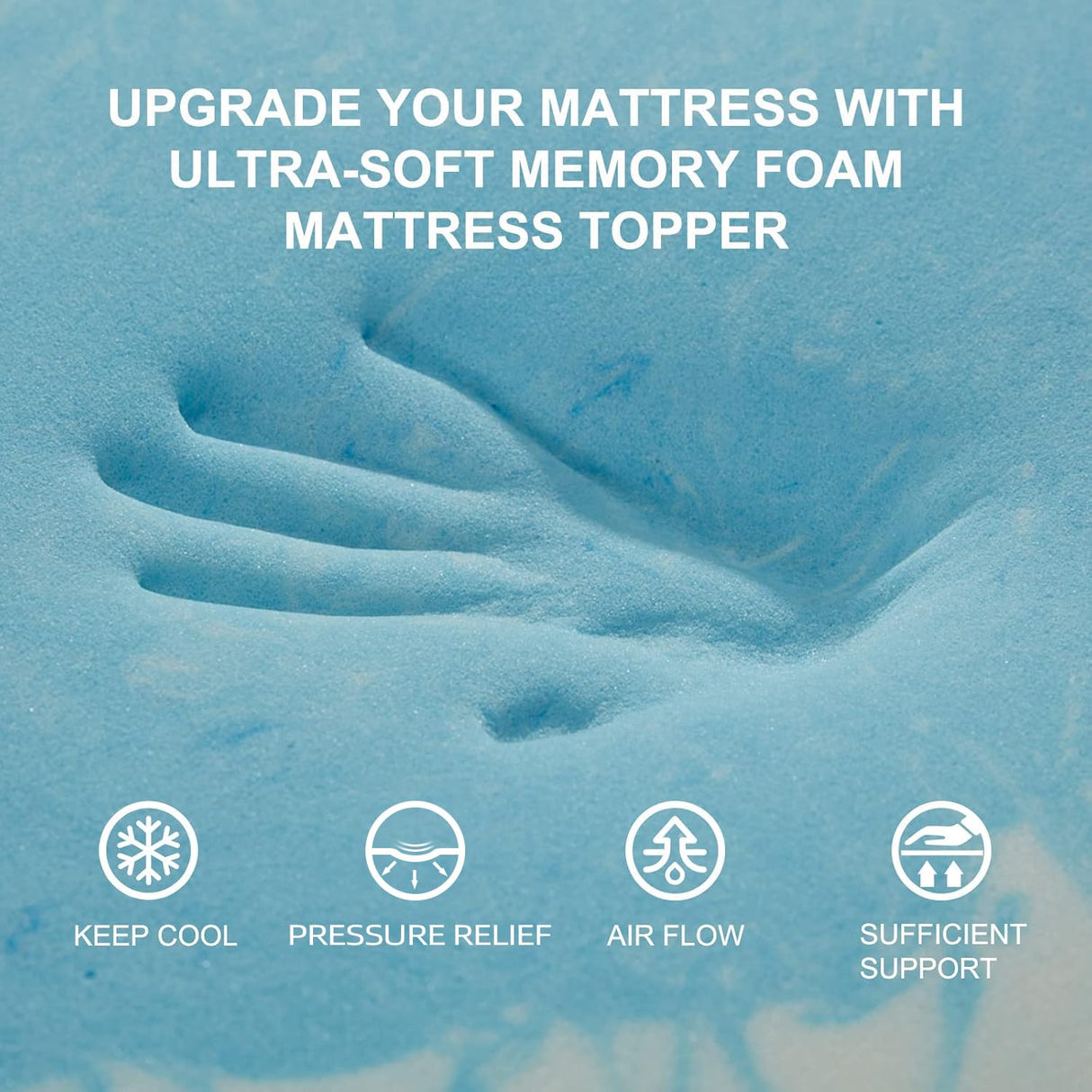 SINWEEK 2 Inch Mattress Topper 5-Zone Memory Foam Mattress Topper Pressure Relieve Soft Mattress Pad, CertiPUR-US Certified, Twin Size Blue SINWEEK