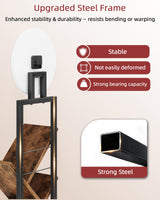 HIGDBFE 6 Tier Tree Bookshelf with Clock and Fabric Drawer, Small Narrow Bookcase, Tall Floor Standing Book Shelf for Bedroom, Living Room, Home Office, Rustic Brown HIGDBFE