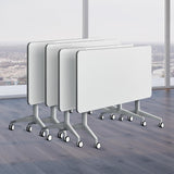 Conference Room Table Folding Conference Table, Modern Mobile Training Table with Wheels, White Foldable Seminar Meeting Tables for Office Meeting Conference Room (2pack 55.1in) Lrxmastery