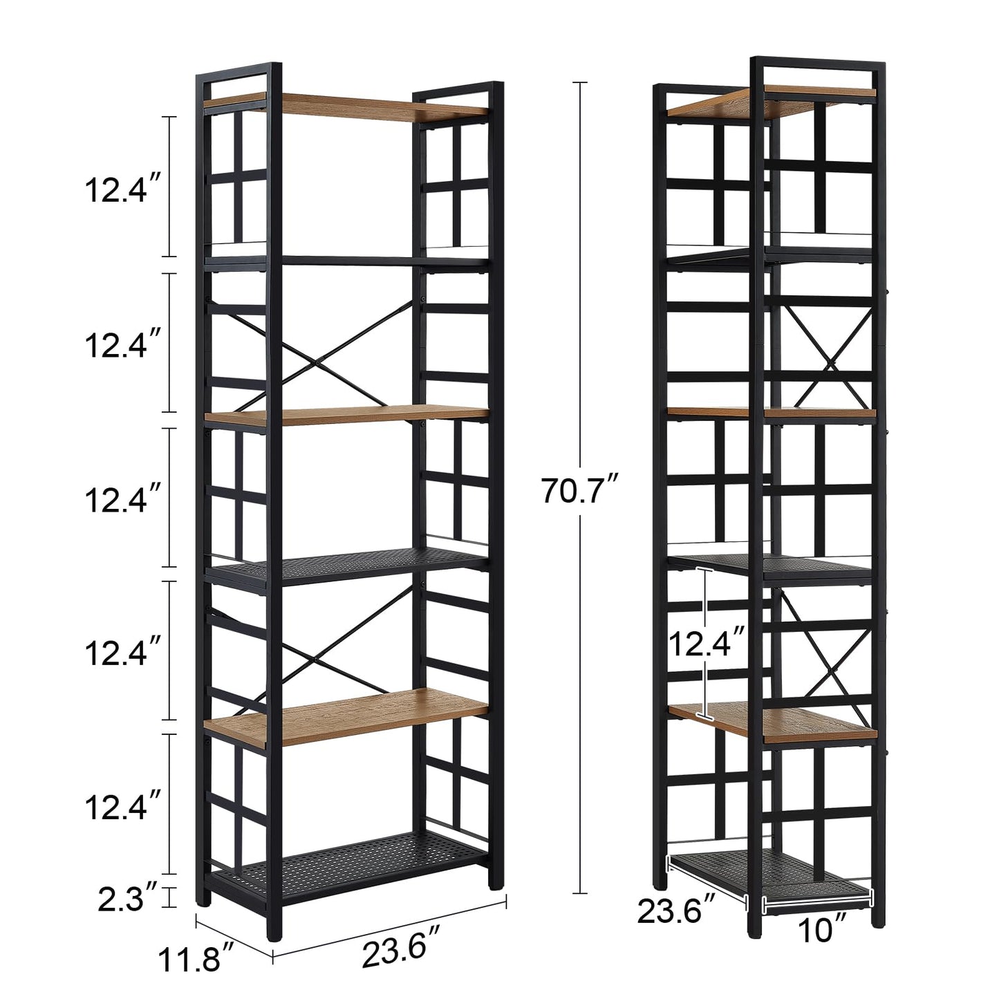 HOMBAZAAR 6-Tier Industrial Bookshelf with Metal Frame in Rustic Brown - WoodArtSupply