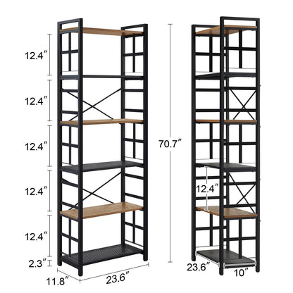 HOMBAZAAR 6-Tier Industrial Bookshelf with Metal Frame in Rustic Brown - WoodArtSupply